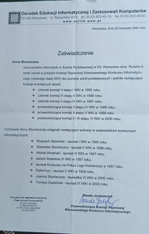 zaświadczenie z OEIiK