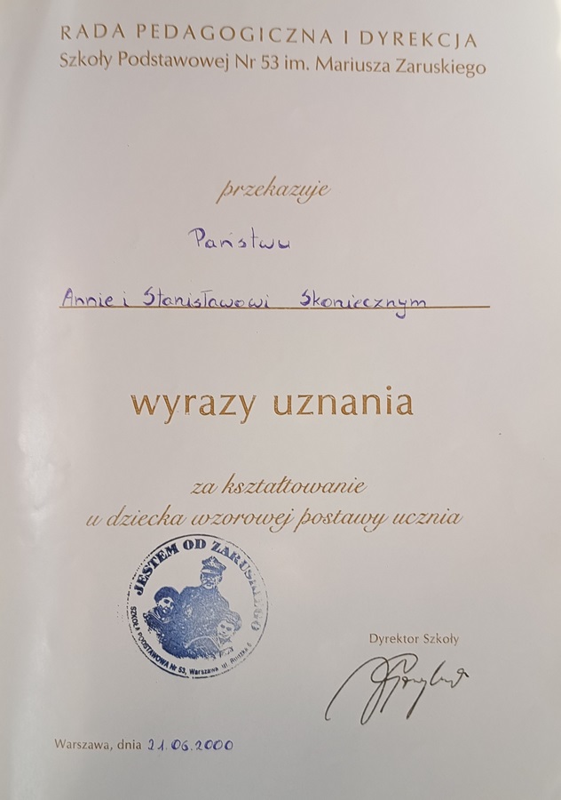 dyplom dla rodziców